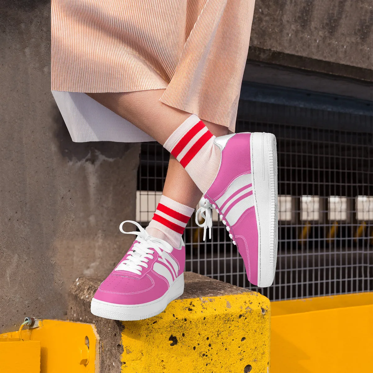 Pink & White with Football Stripe Unisex Air Force Sneakers